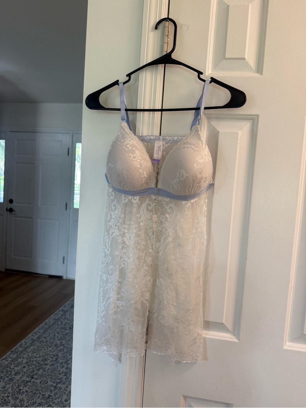 Secret Treasures Ivory Lace Chemise with Light Blue Trim